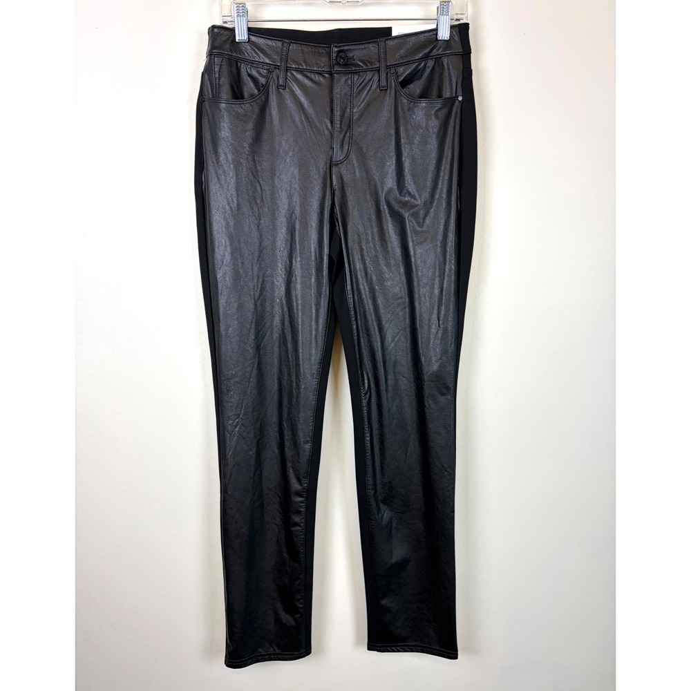 NEW Chicos Faux Leather Front Ponte Pants 0R 4 Black 5 Pocket Edgy Moto Work